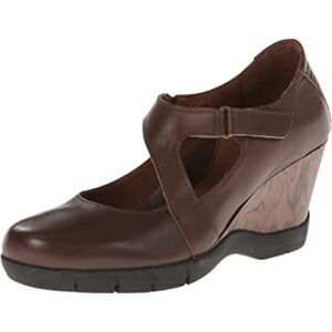 SANITA Womens Matilda Leather Dress Pump Platform Wedge Faux Wood Grain Size 40.